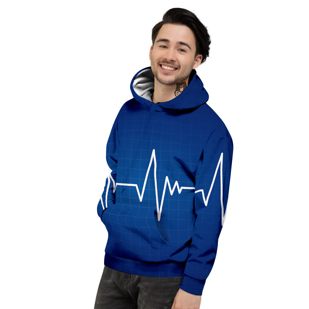 Heartbeat Blue Print Men's Hoodie-grizzshop