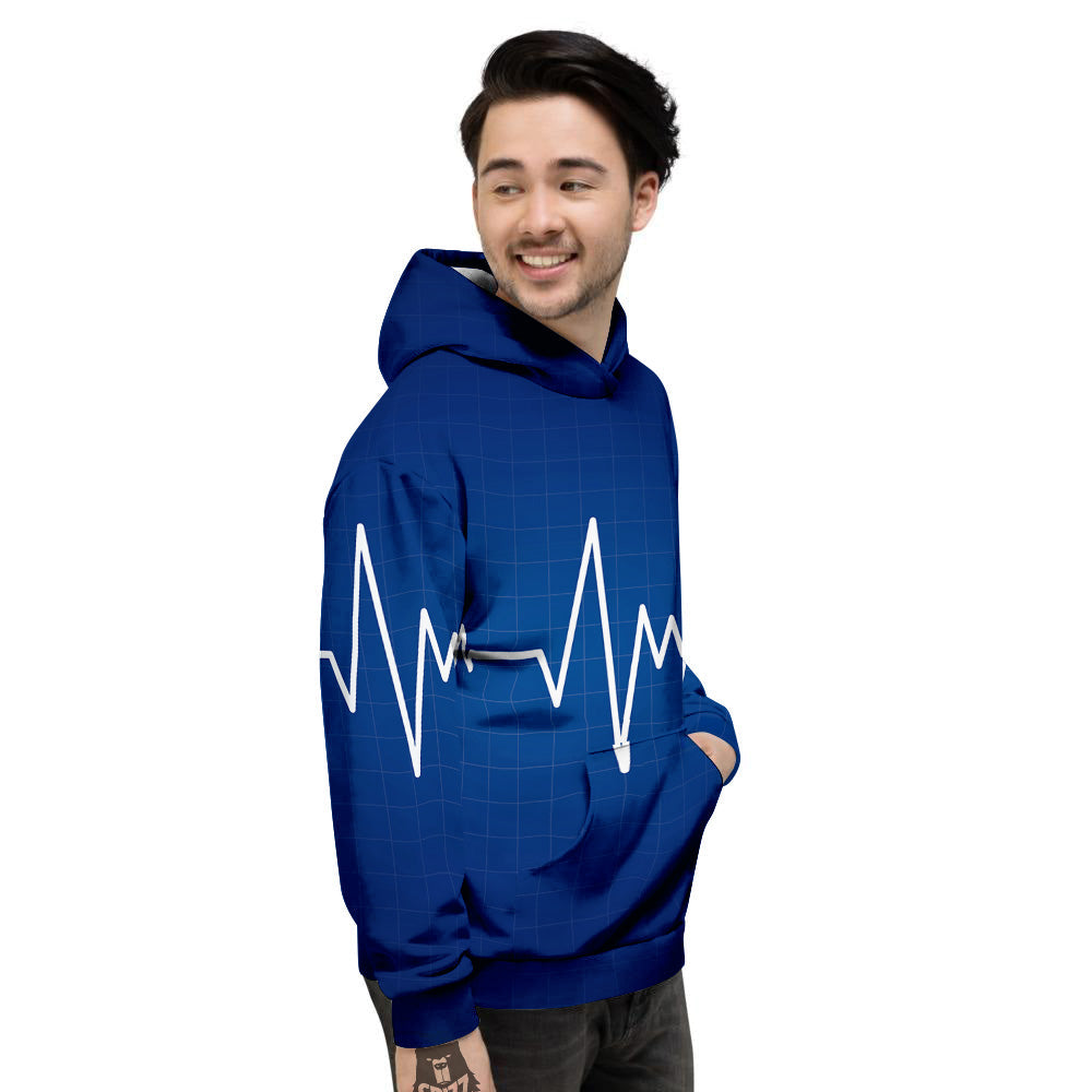Heartbeat Blue Print Men's Hoodie-grizzshop