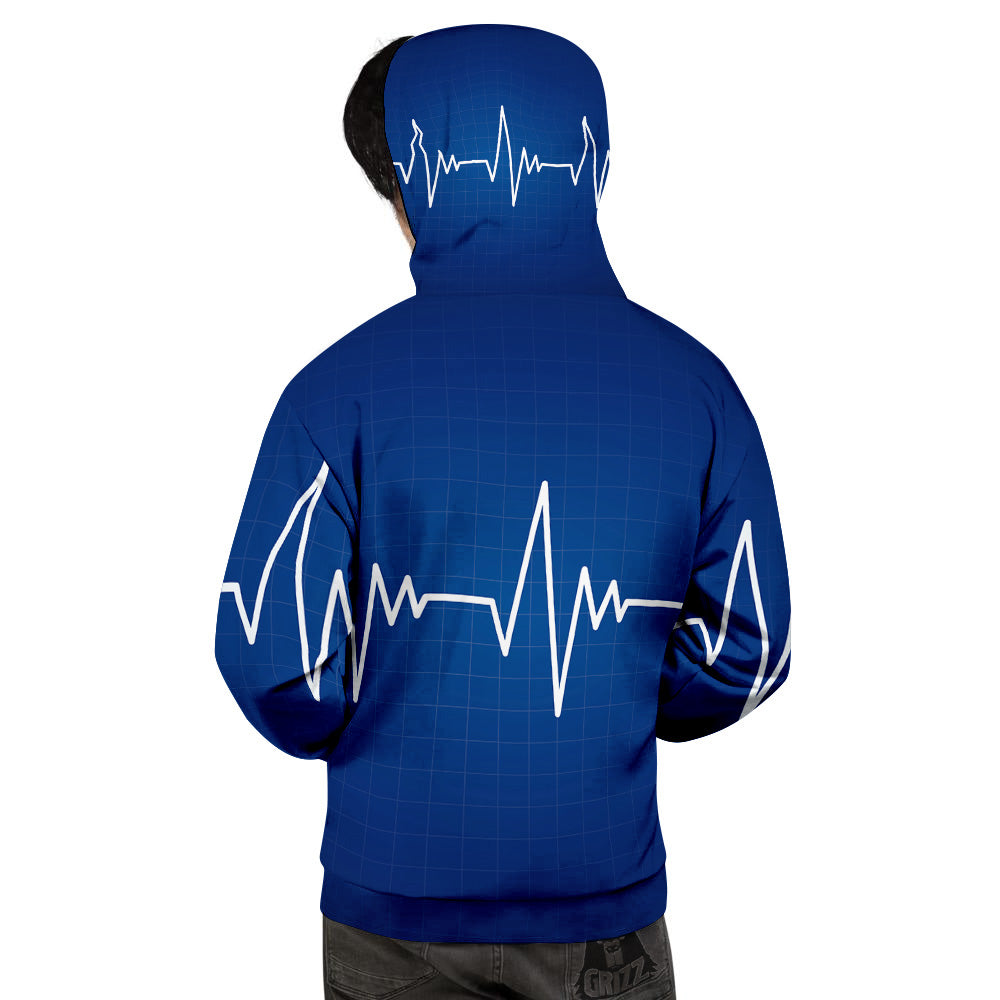 Heartbeat Blue Print Men's Hoodie-grizzshop