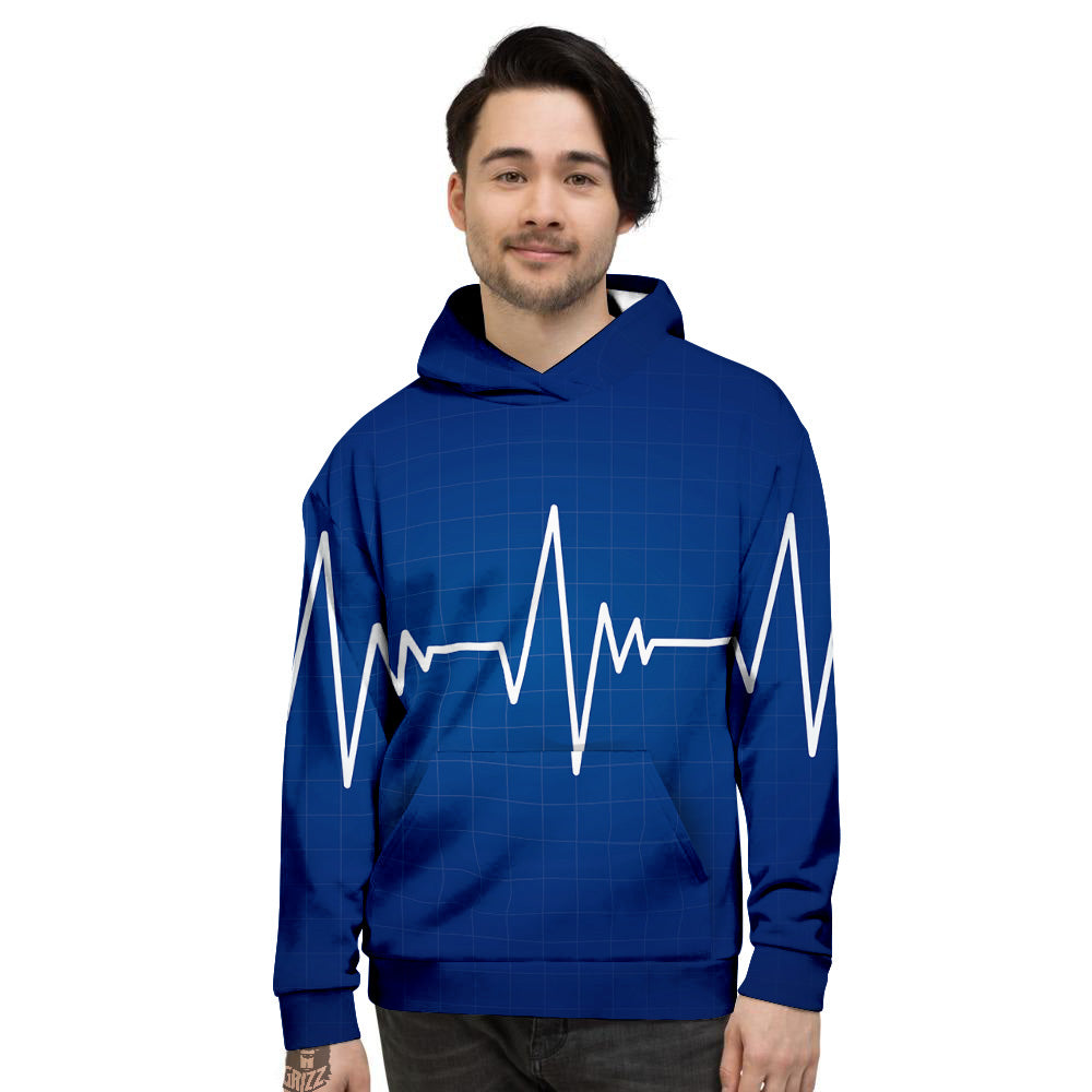 Heartbeat Blue Print Men's Hoodie-grizzshop
