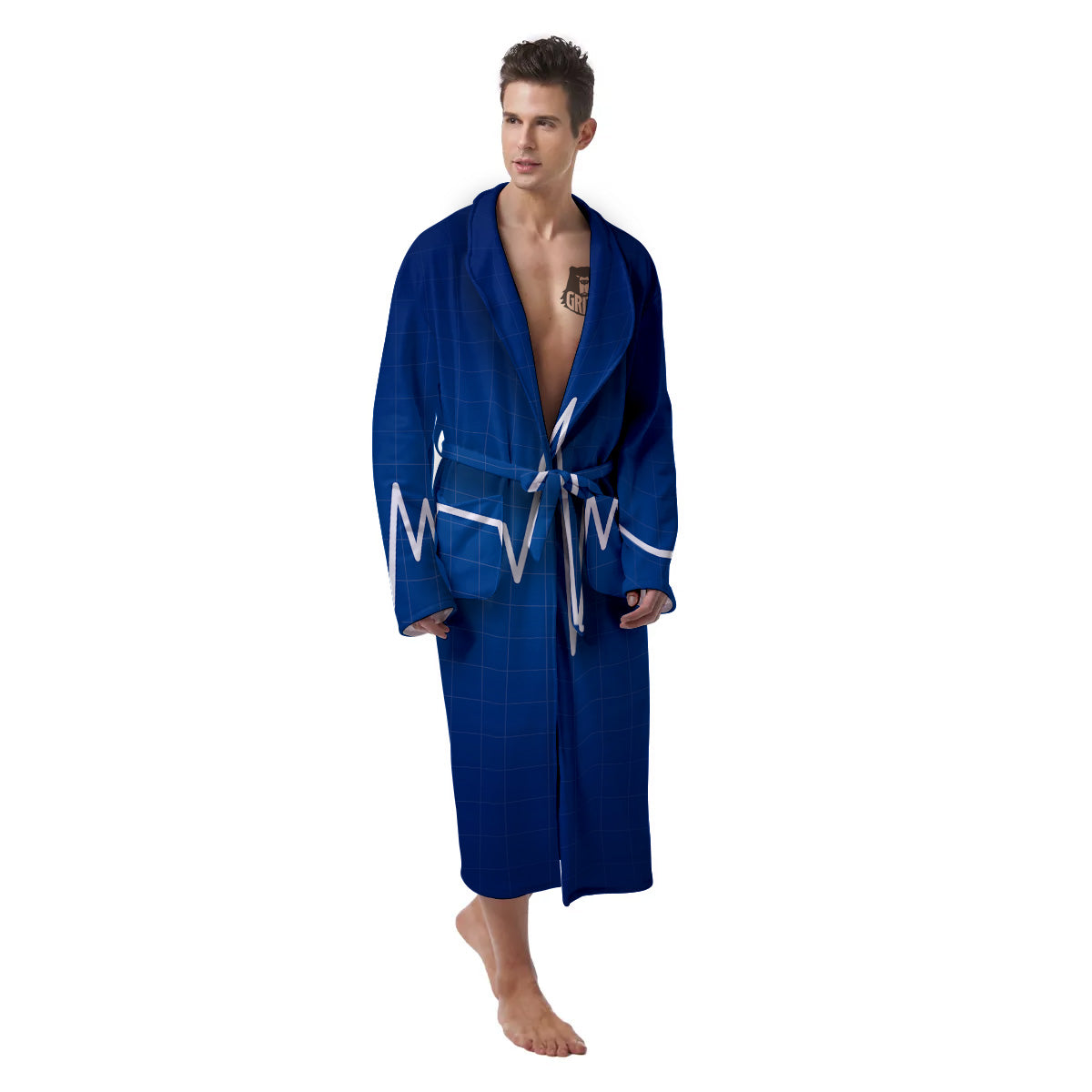 Heartbeat Blue Print Men's Robe-grizzshop