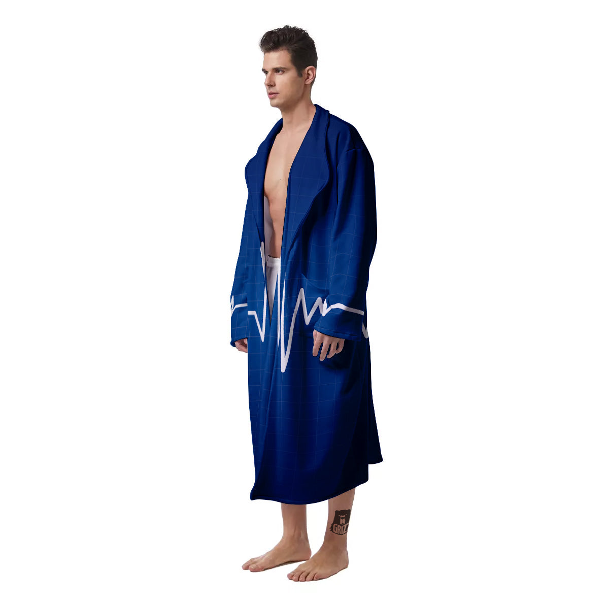 Heartbeat Blue Print Men's Robe-grizzshop