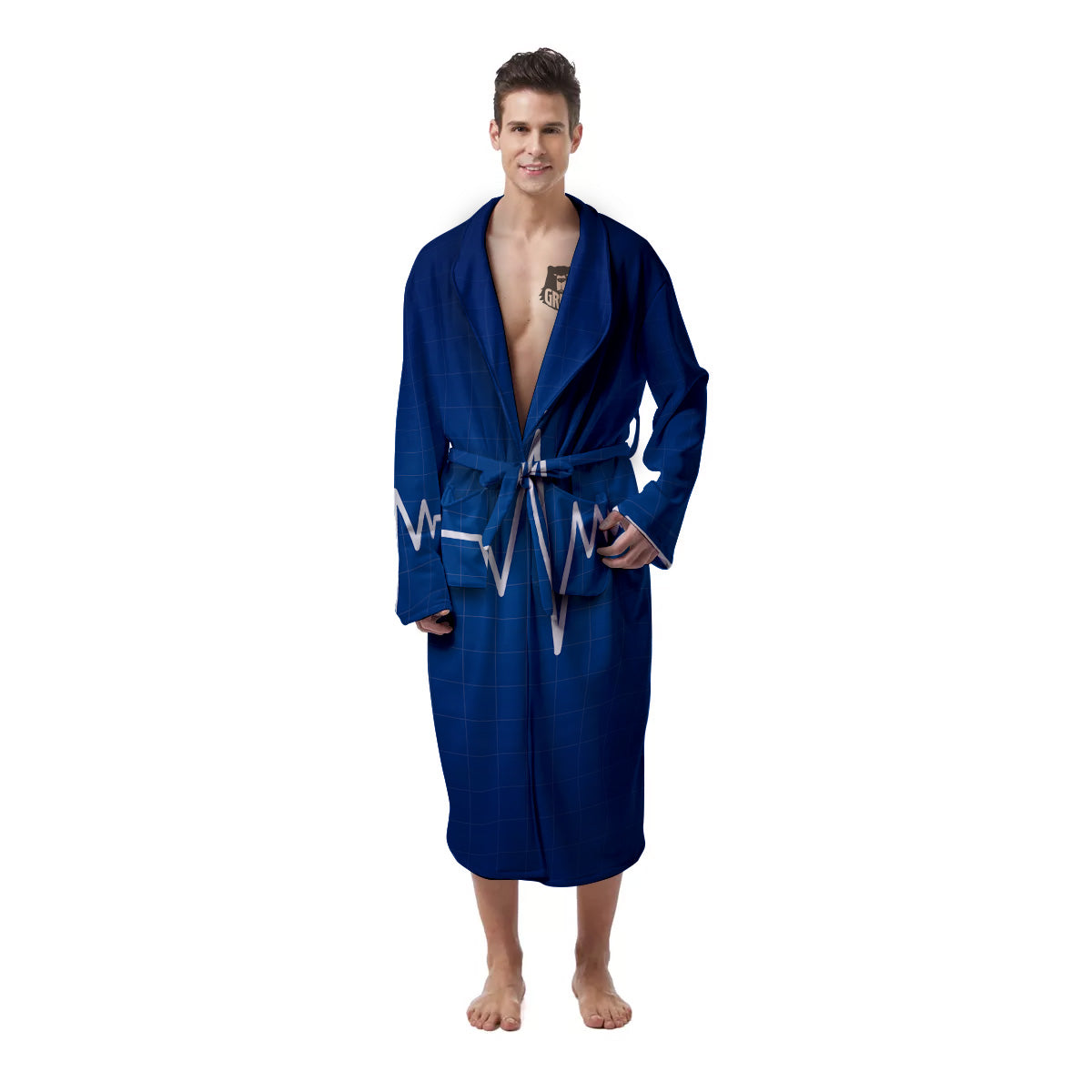 Heartbeat Blue Print Men's Robe-grizzshop