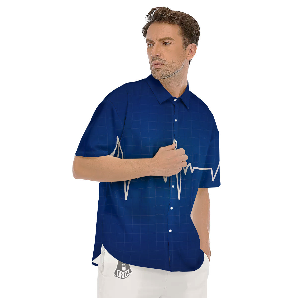 Heartbeat Blue Print Men's Short Sleeve Shirts-grizzshop