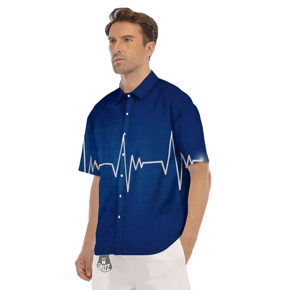 Heartbeat Blue Print Men's Short Sleeve Shirts-grizzshop