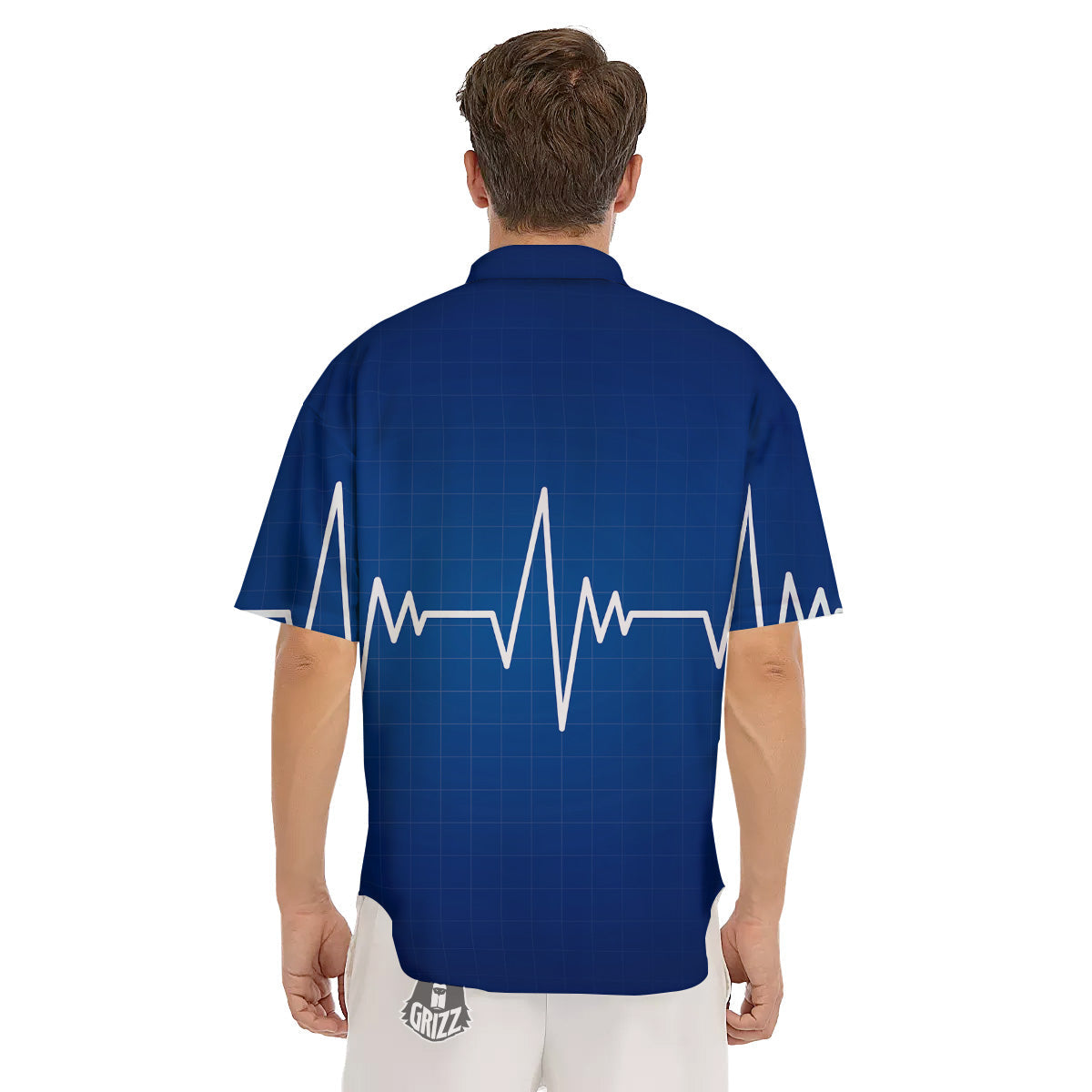 Heartbeat Blue Print Men's Short Sleeve Shirts-grizzshop