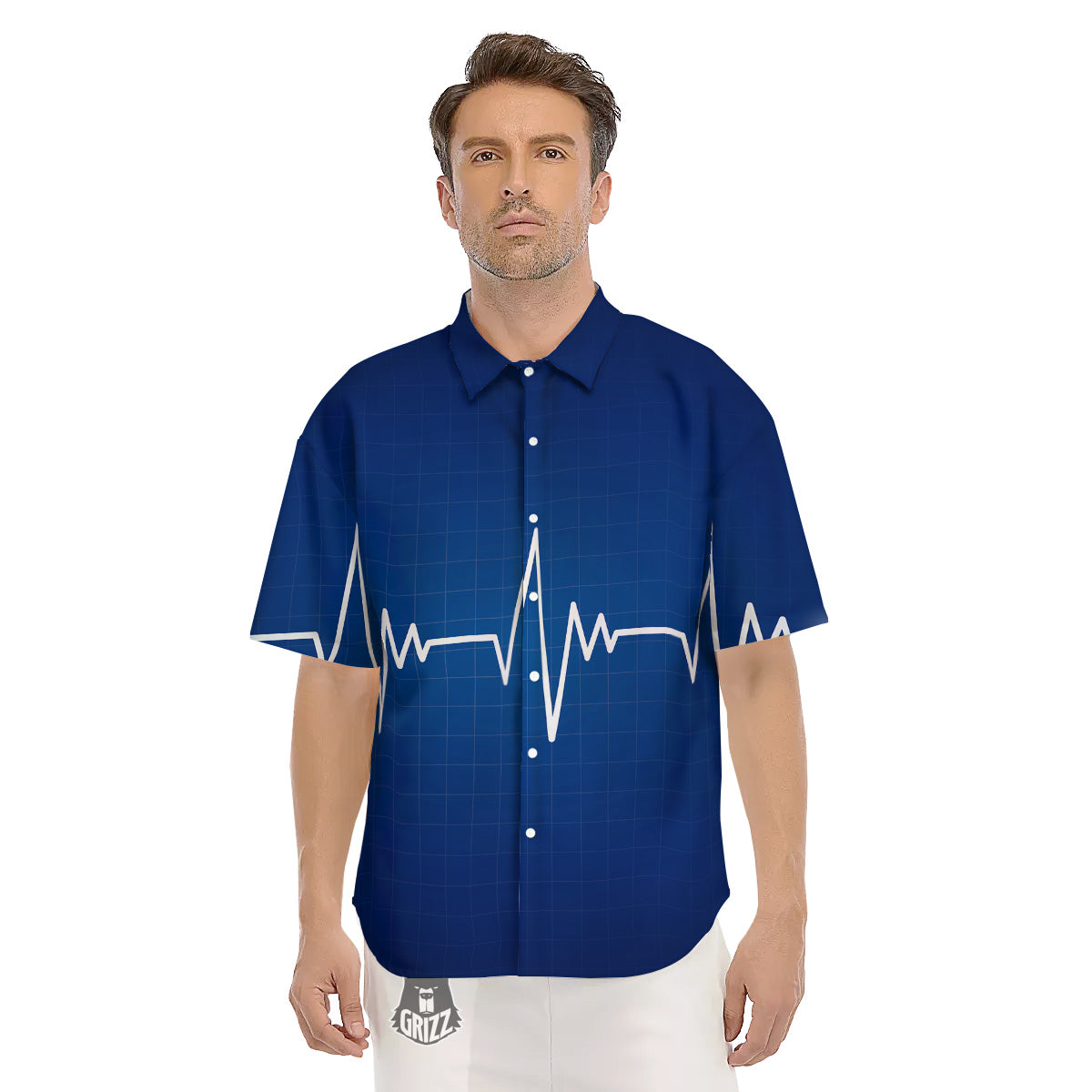 Heartbeat Blue Print Men's Short Sleeve Shirts-grizzshop