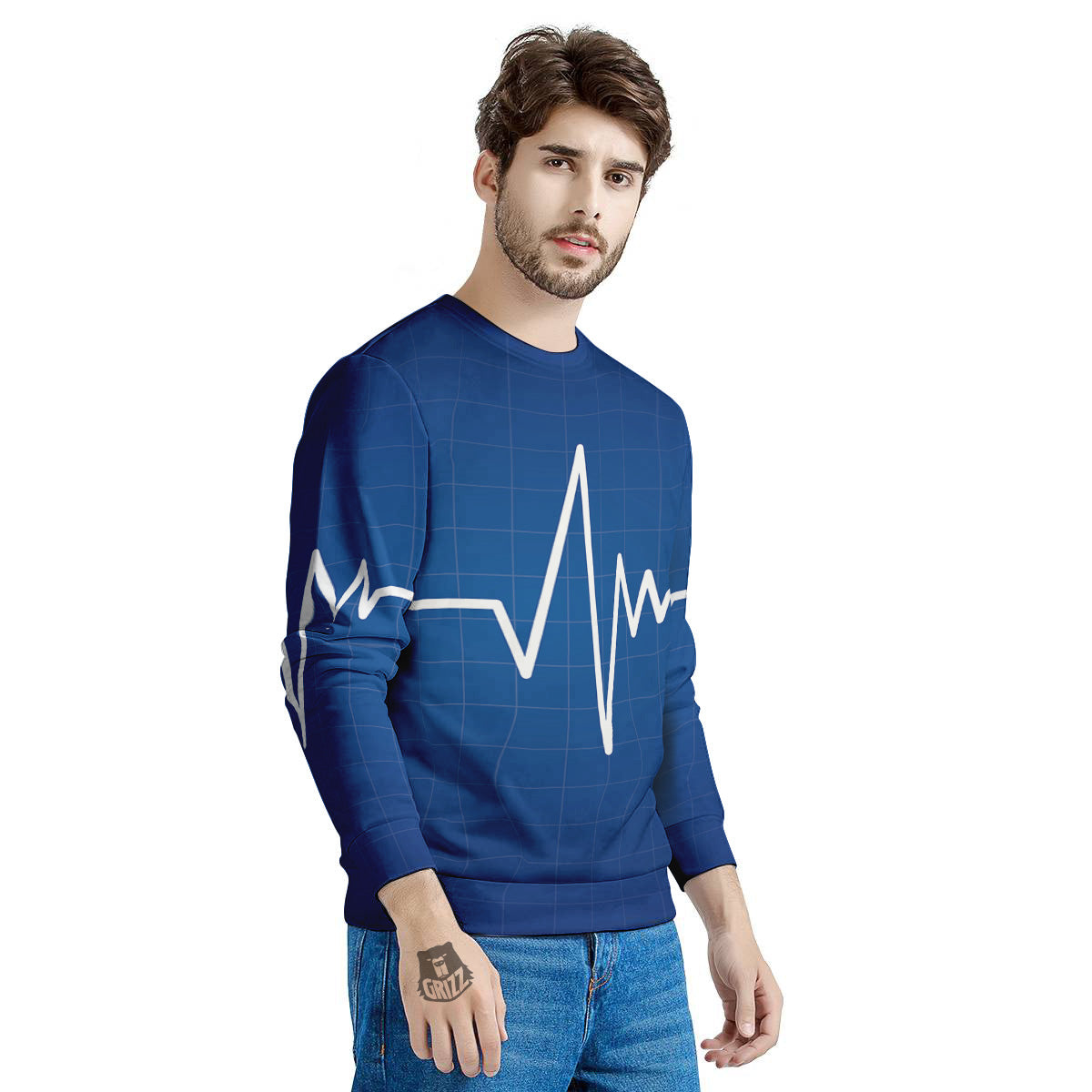 Heartbeat Blue Print Men's Sweatshirt-grizzshop