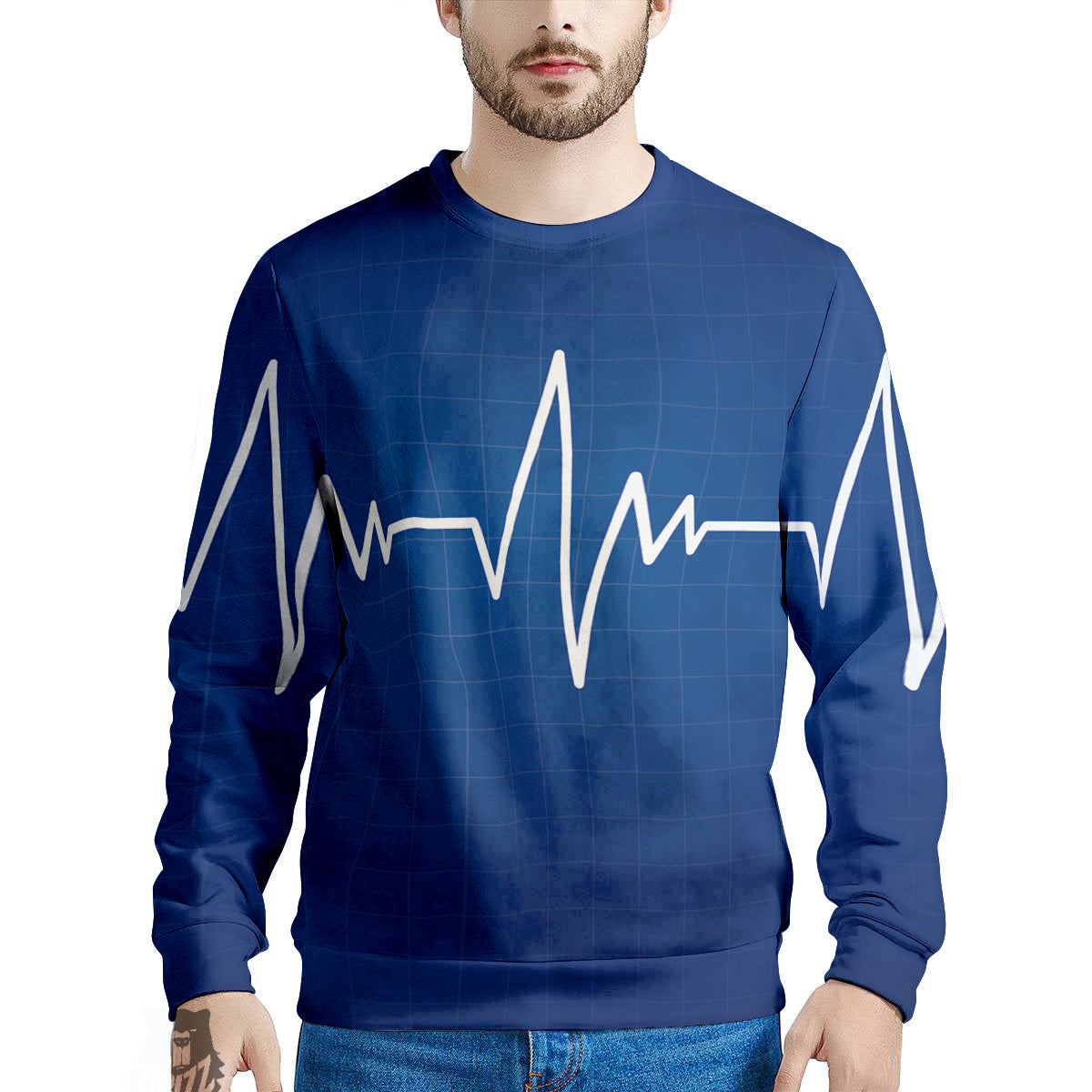 Heartbeat Blue Print Men's Sweatshirt-grizzshop
