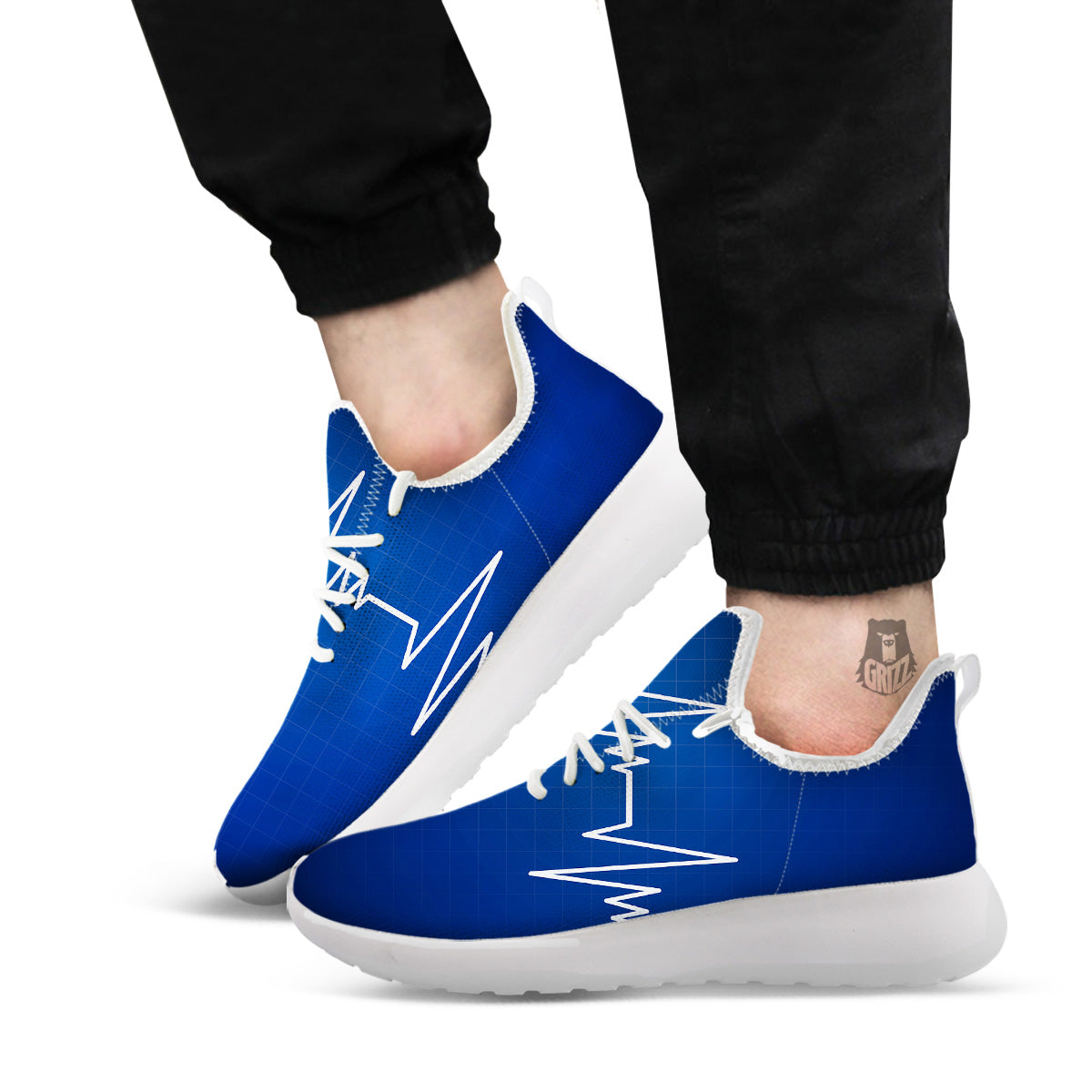 Heartbeat Blue Print White Athletic Shoes-grizzshop