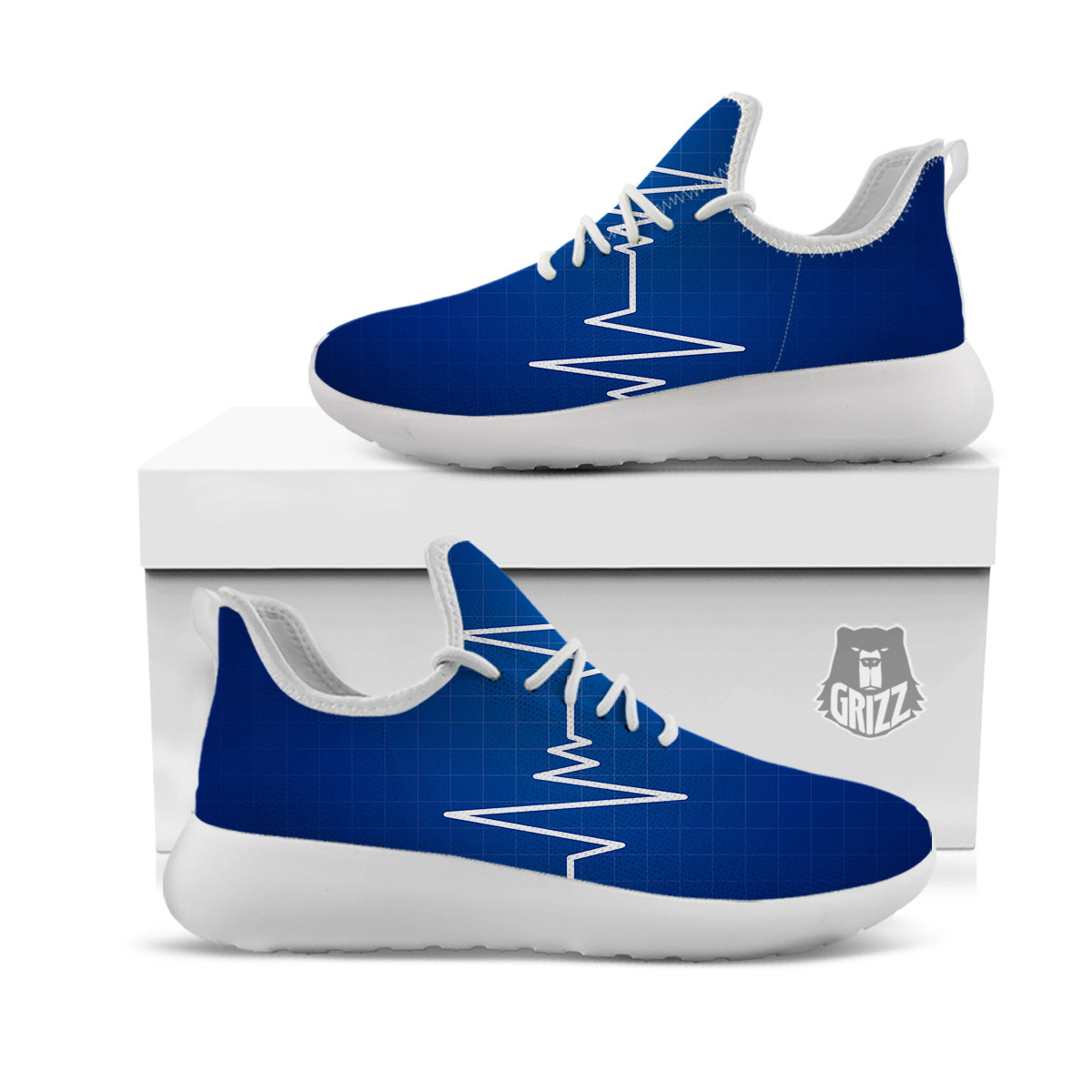 Heartbeat Blue Print White Athletic Shoes-grizzshop