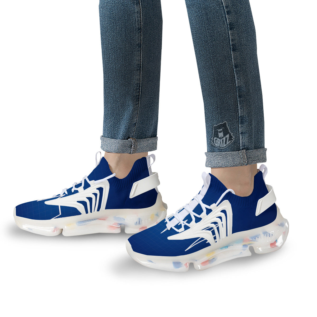 Heartbeat Blue Print White Gym Shoes-grizzshop