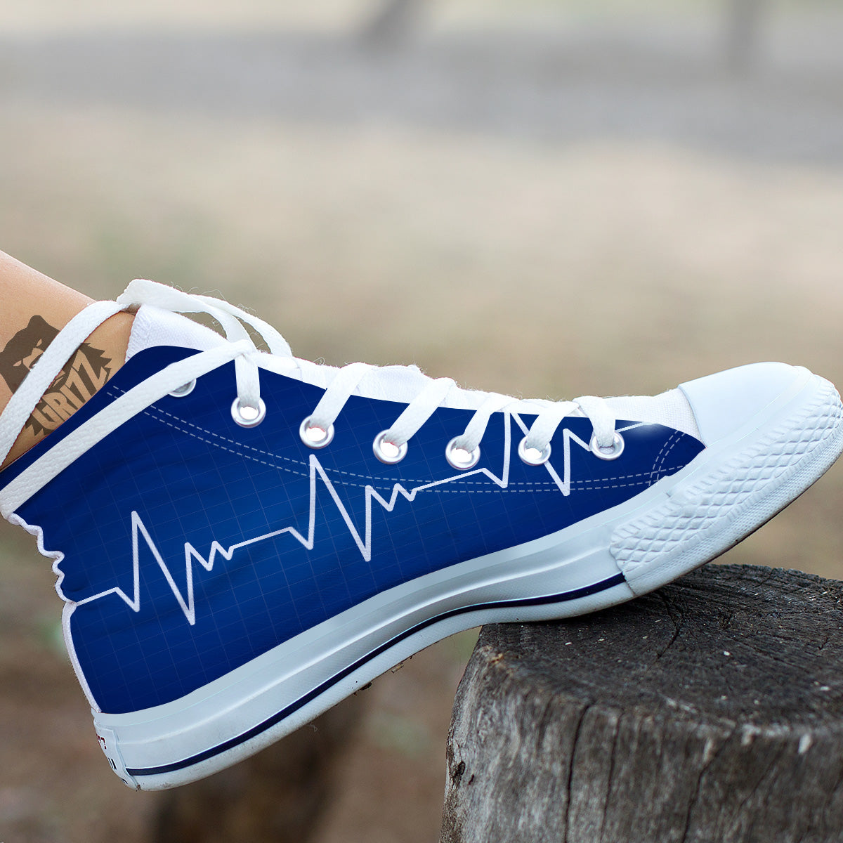 Heartbeat Blue Print White High Top Shoes-grizzshop