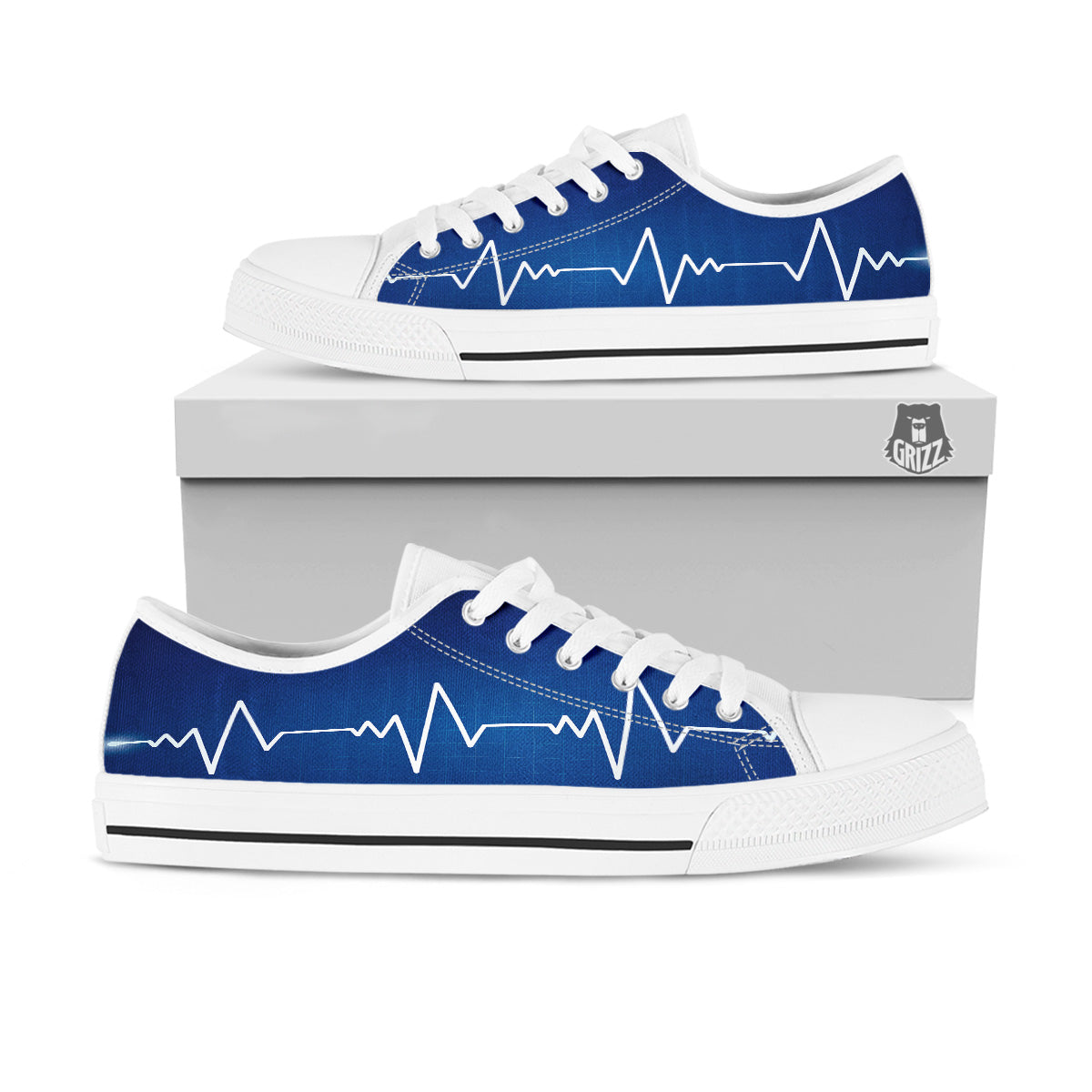 Heartbeat Blue Print White Low Top Shoes-grizzshop