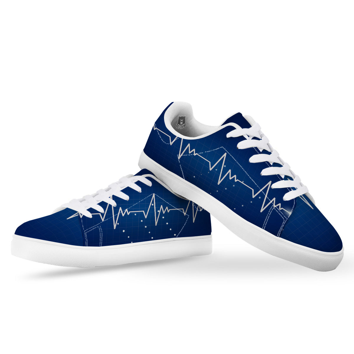 Heartbeat Blue Print White Low Top Sneakers-grizzshop
