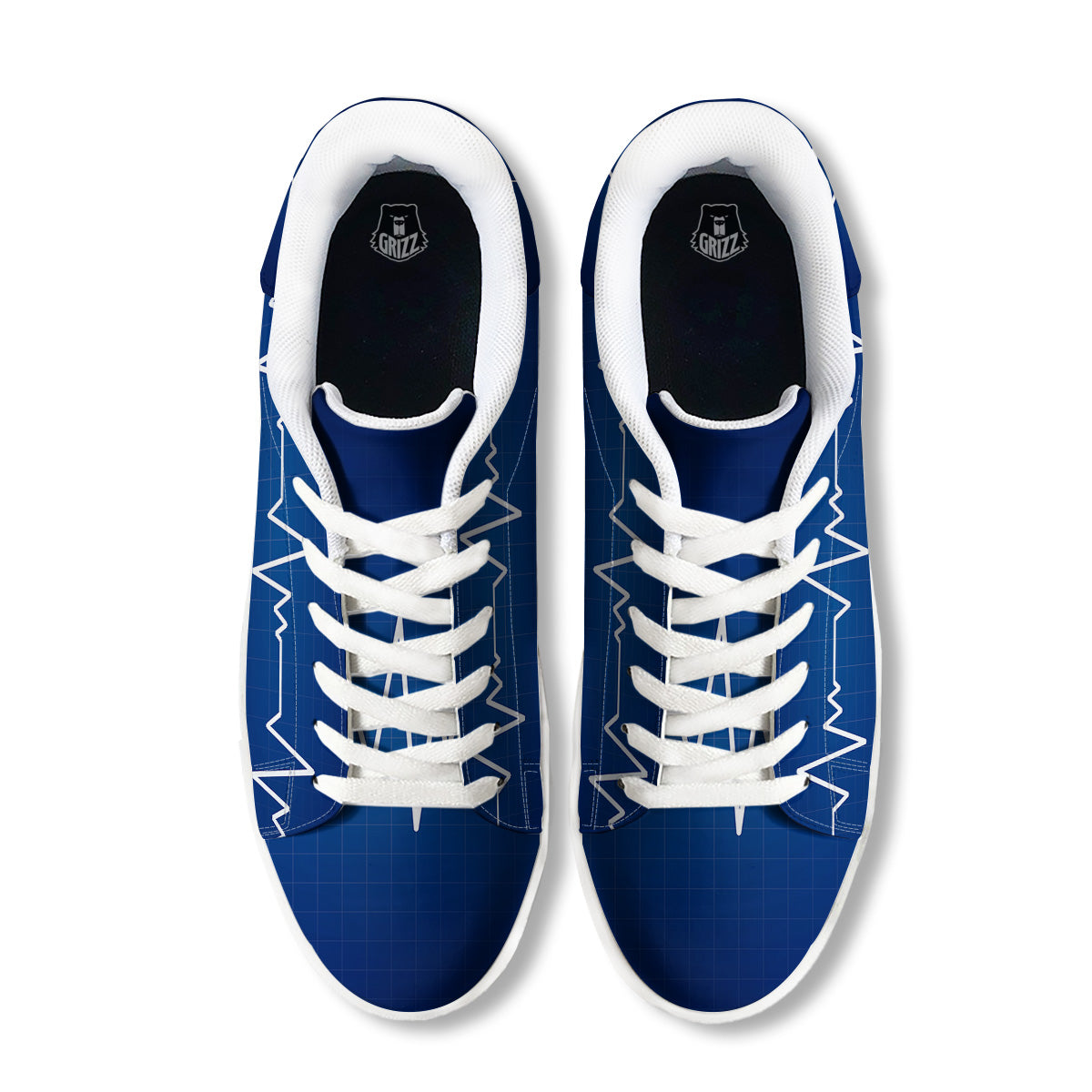 Heartbeat Blue Print White Low Top Sneakers-grizzshop