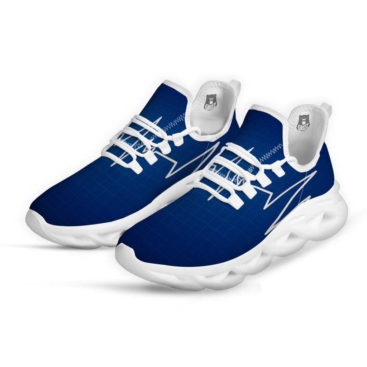 Heartbeat Blue Print White Running Shoes-grizzshop