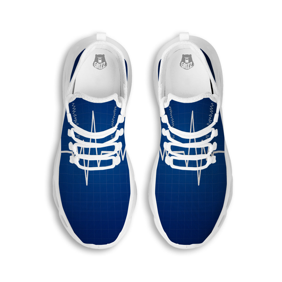 Heartbeat Blue Print White Running Shoes-grizzshop