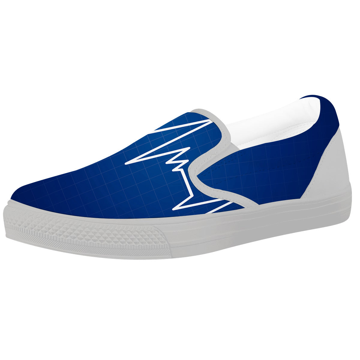Heartbeat Blue Print White Slip On Shoes-grizzshop