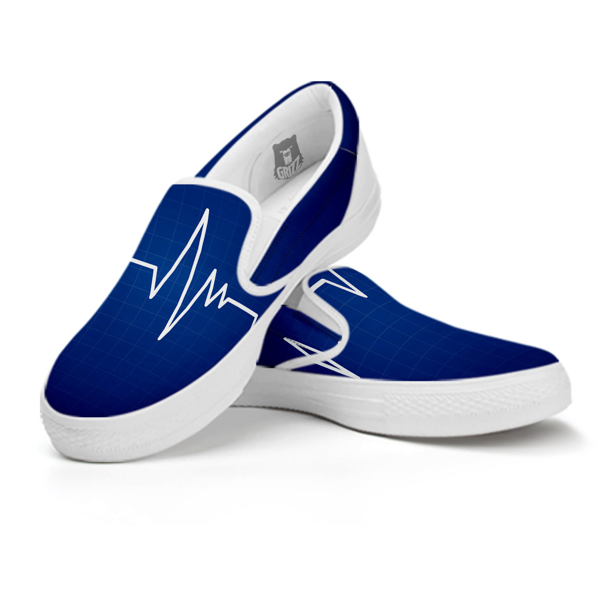 Heartbeat Blue Print White Slip On Shoes-grizzshop