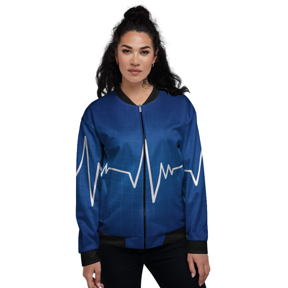 Heartbeat Blue Print Women's Bomber Jacket-grizzshop