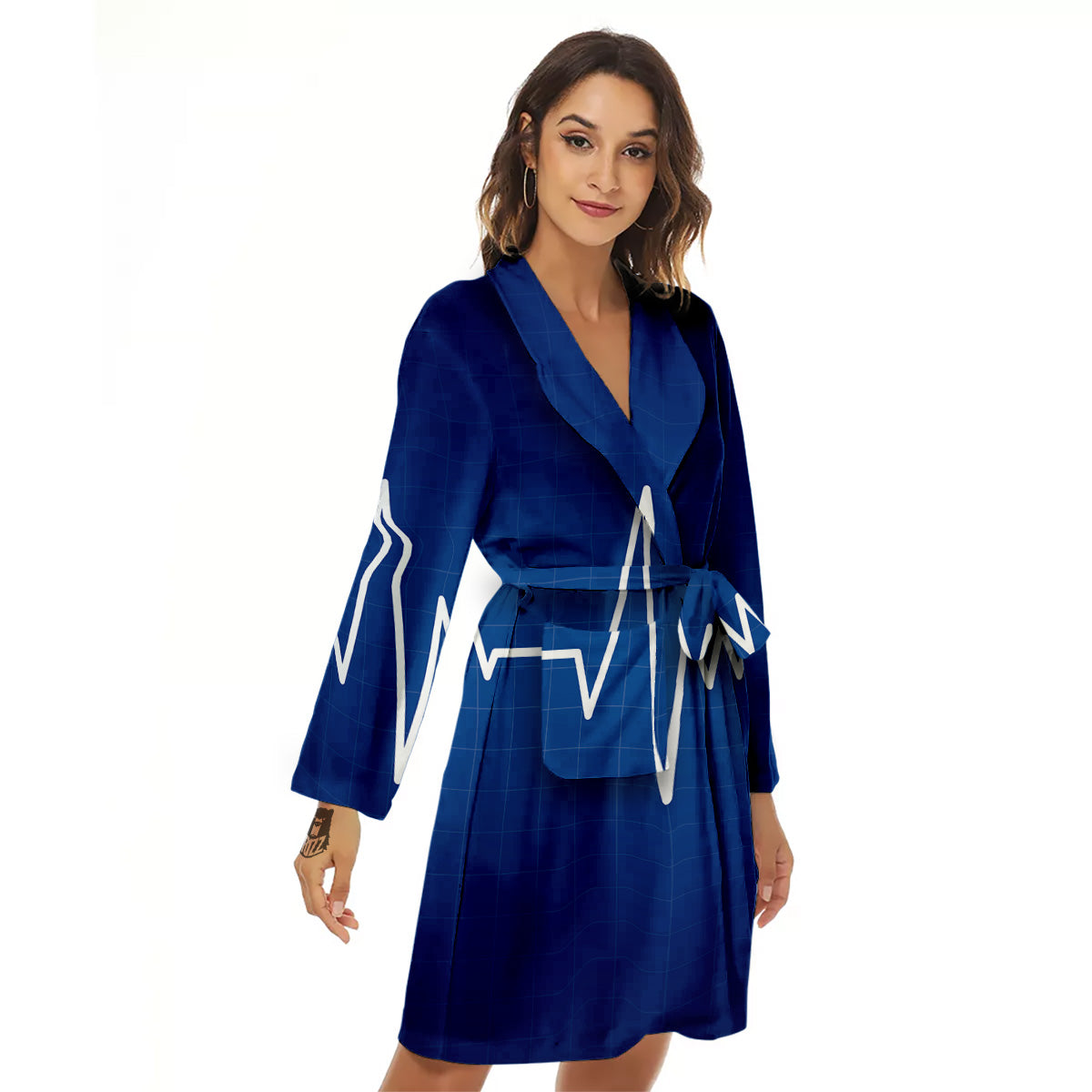Heartbeat Blue Print Women's Robe-grizzshop