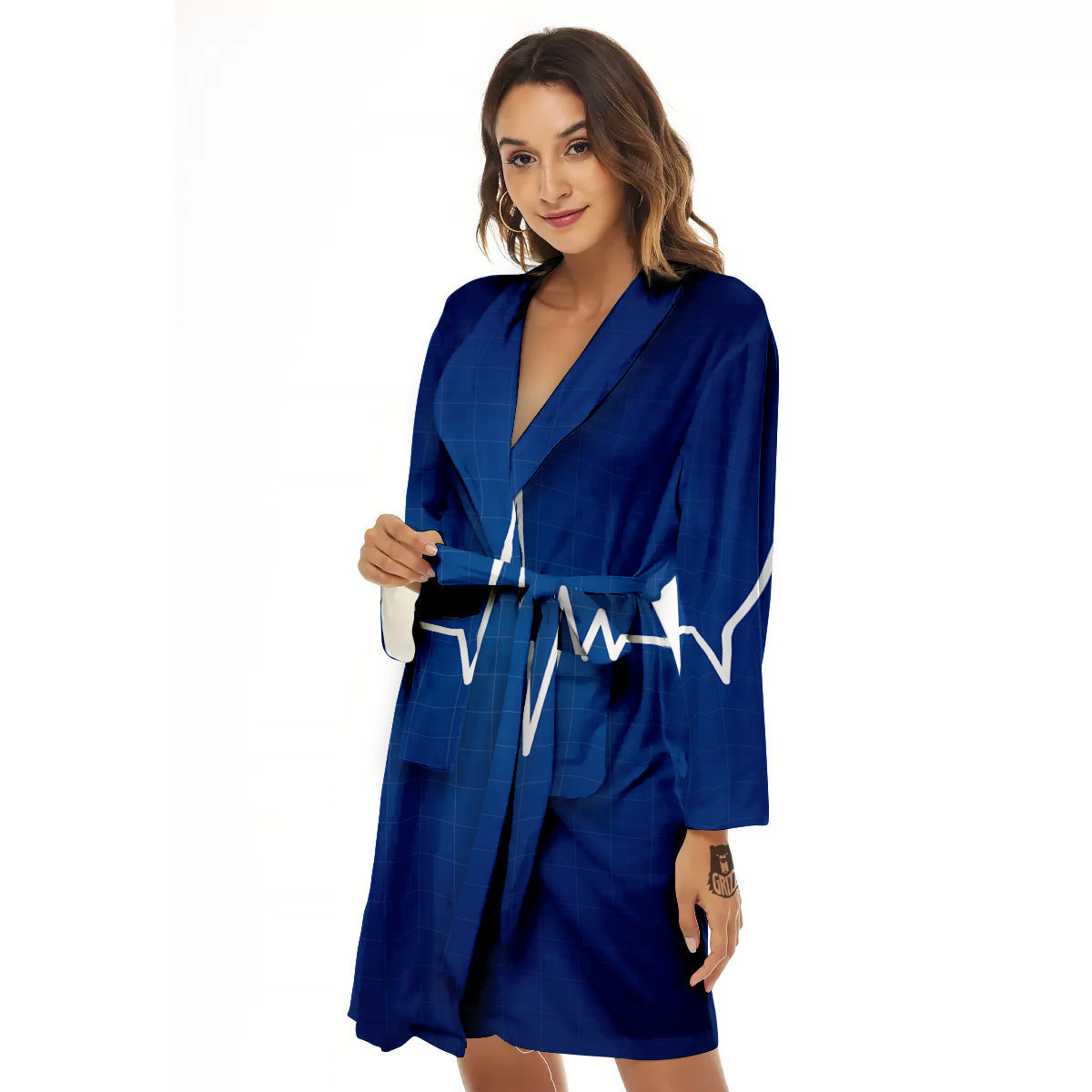 Heartbeat Blue Print Women's Robe-grizzshop
