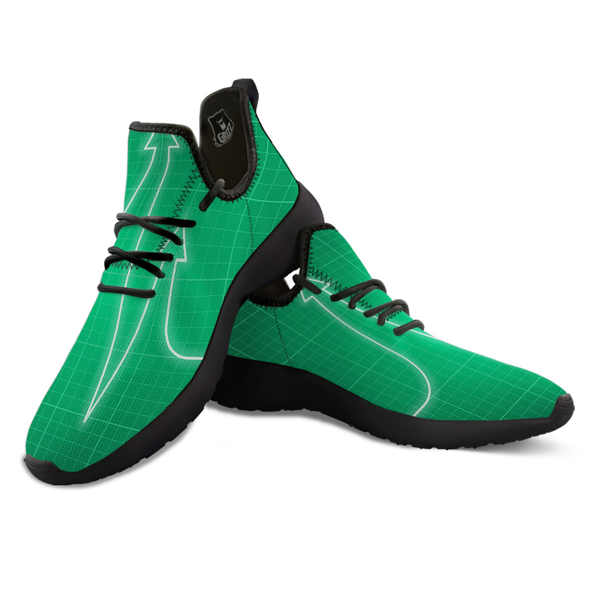 Heartbeat Green Print Black Athletic Shoes-grizzshop