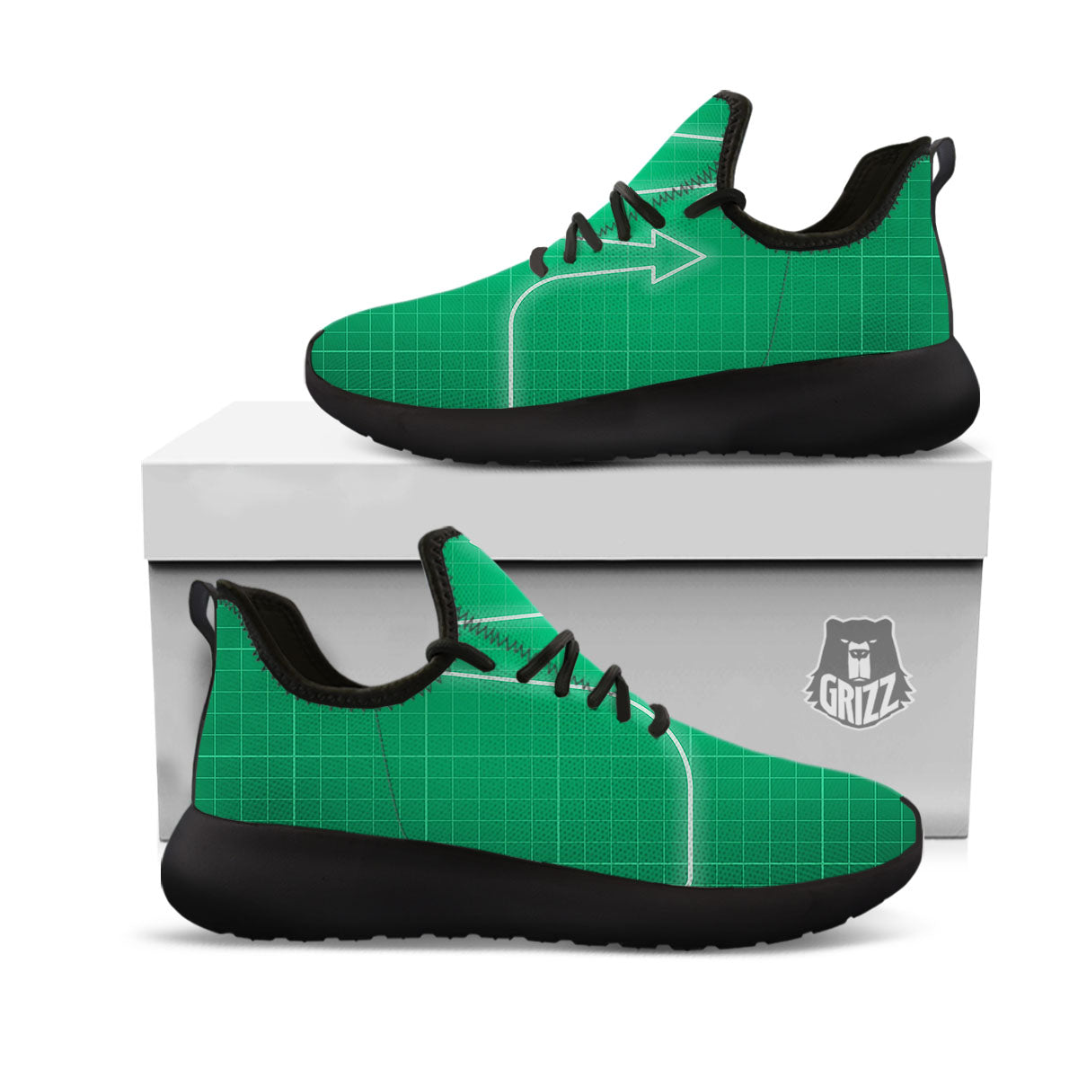 Heartbeat Green Print Black Athletic Shoes-grizzshop