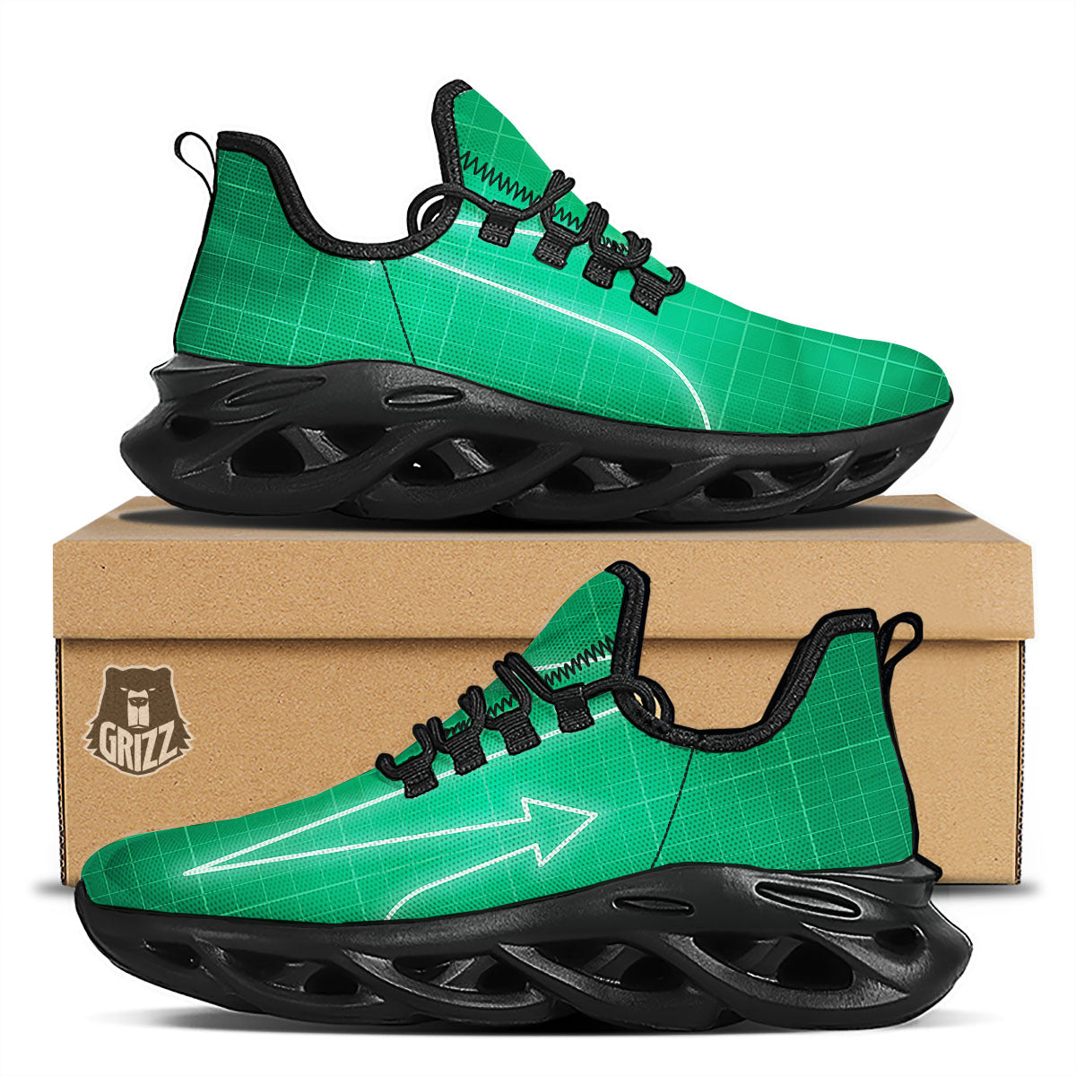 Heartbeat Green Print Black Running Shoes-grizzshop