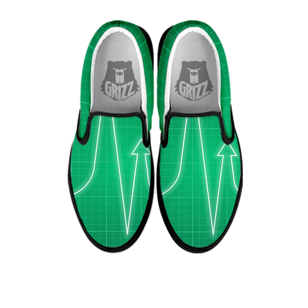 Heartbeat Green Print Black Slip On Shoes-grizzshop