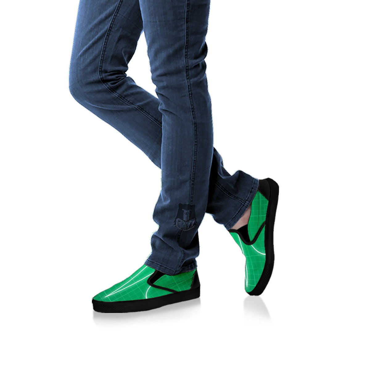 Heartbeat Green Print Black Slip On Shoes-grizzshop