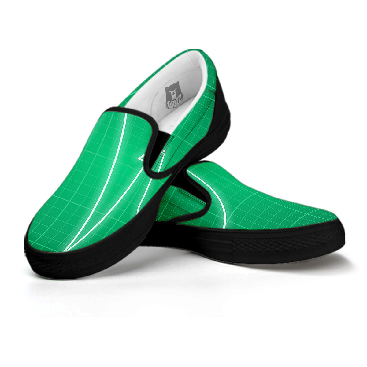 Heartbeat Green Print Black Slip On Shoes-grizzshop
