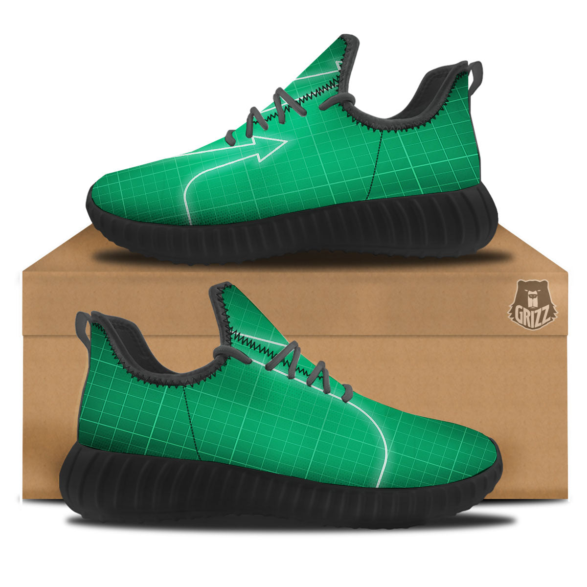 Heartbeat Green Print Black Walking Shoes-grizzshop