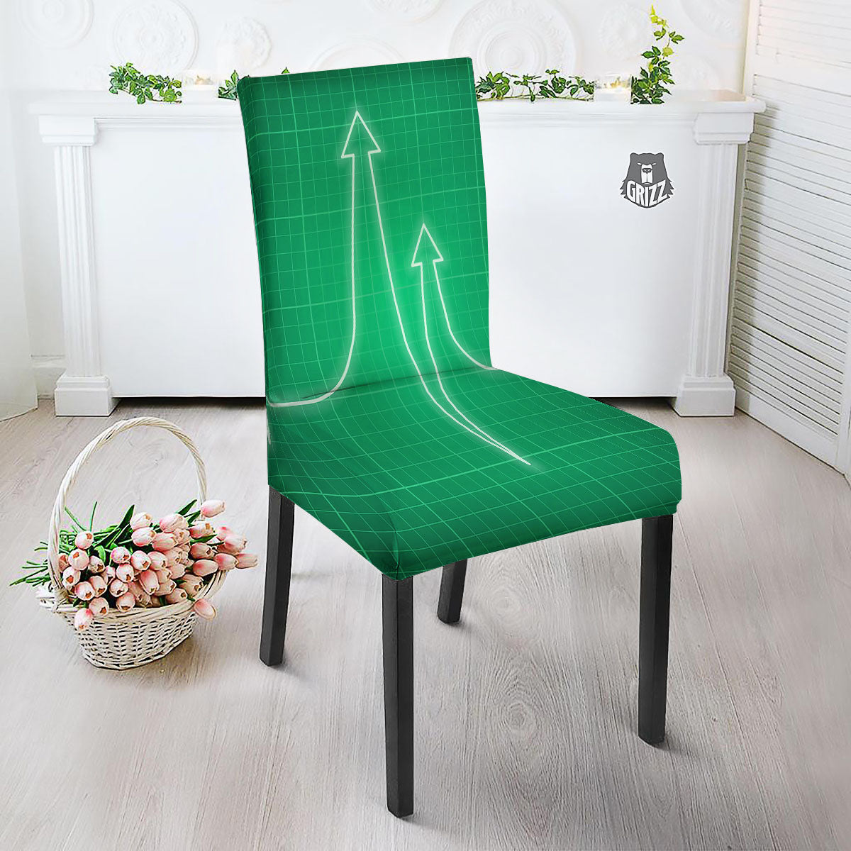 Heartbeat Green Print Dining Chair Slipcover-grizzshop