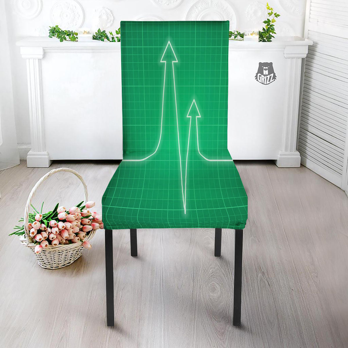 Heartbeat Green Print Dining Chair Slipcover-grizzshop