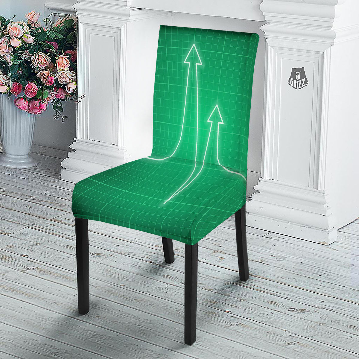 Heartbeat Green Print Dining Chair Slipcover-grizzshop