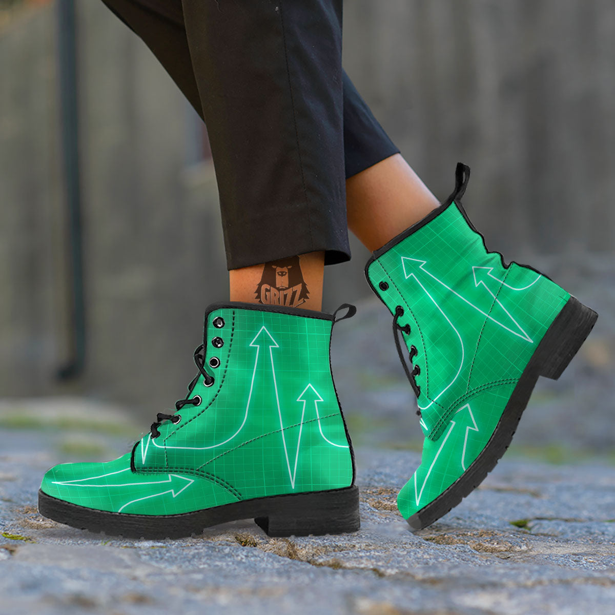 Heartbeat Green Print Leather Boots-grizzshop
