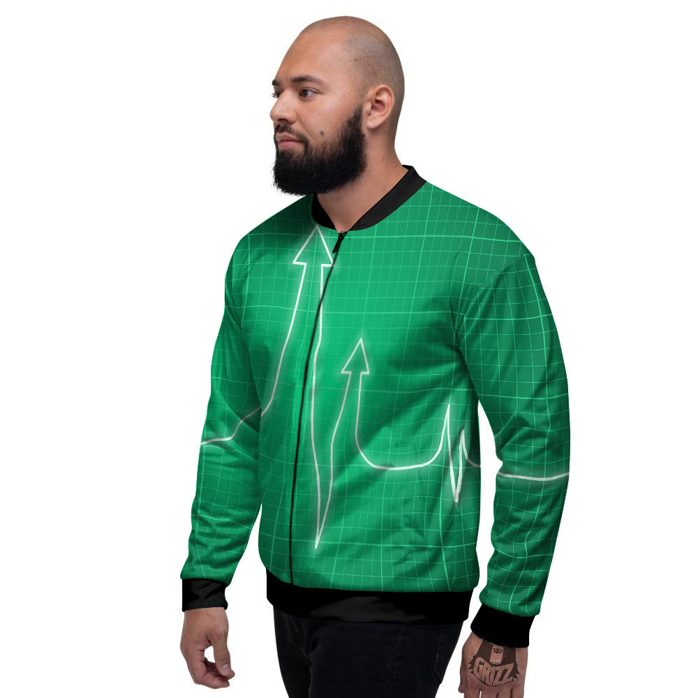 Heartbeat Green Print Men's Bomber Jacket-grizzshop