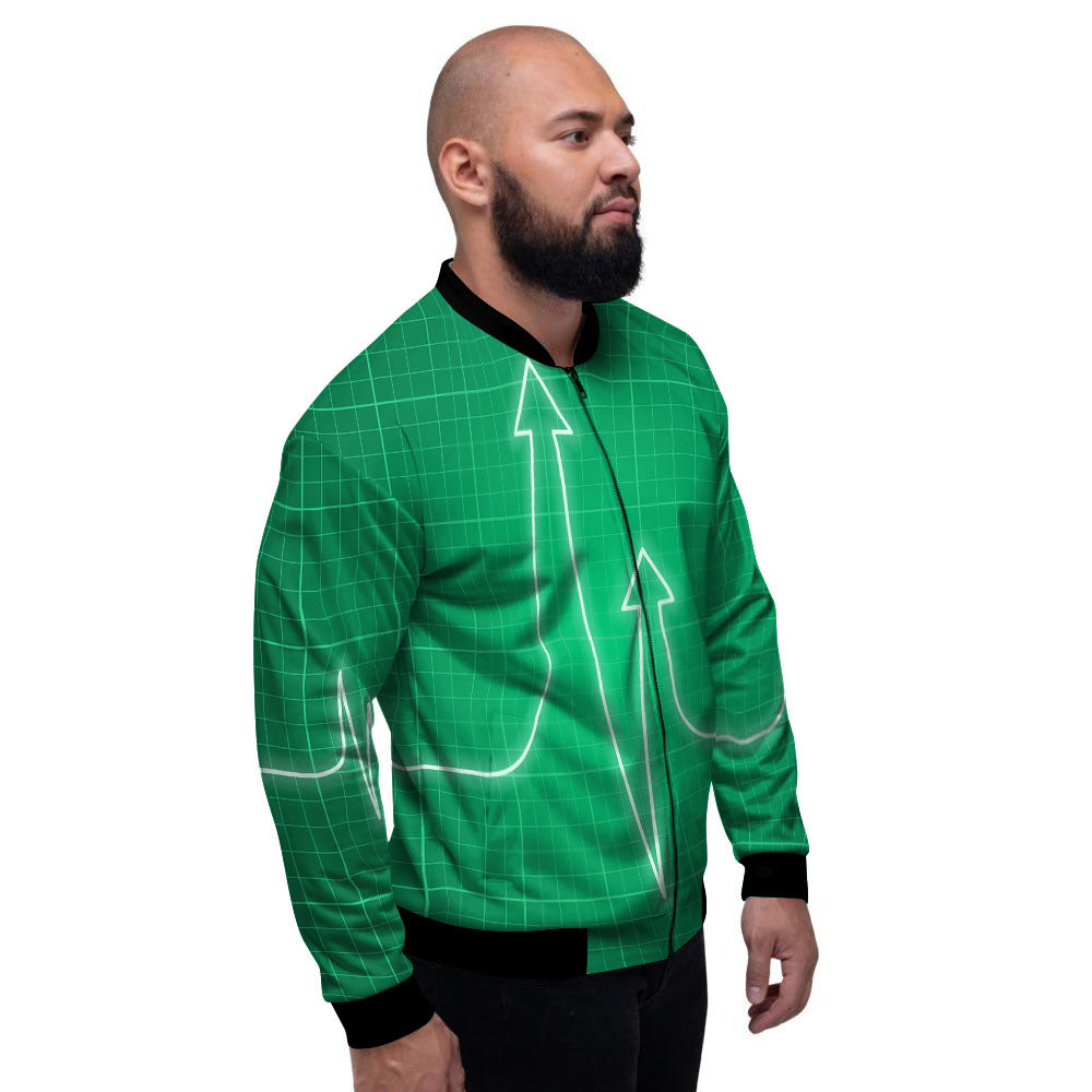 Heartbeat Green Print Men's Bomber Jacket-grizzshop