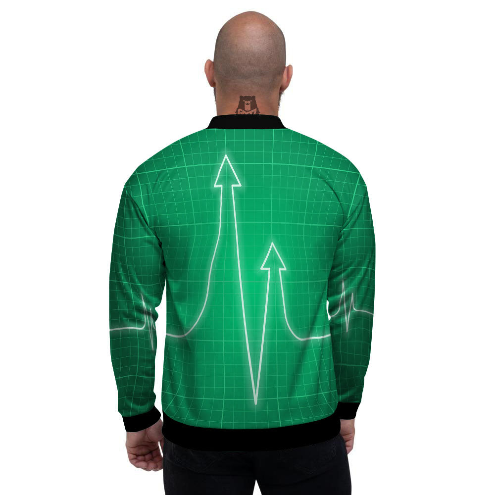 Heartbeat Green Print Men's Bomber Jacket-grizzshop