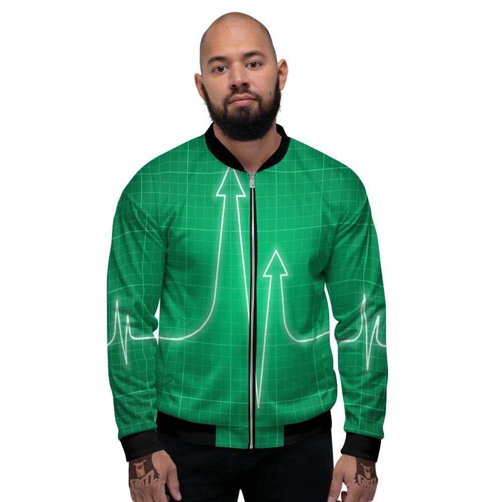Heartbeat Green Print Men's Bomber Jacket-grizzshop