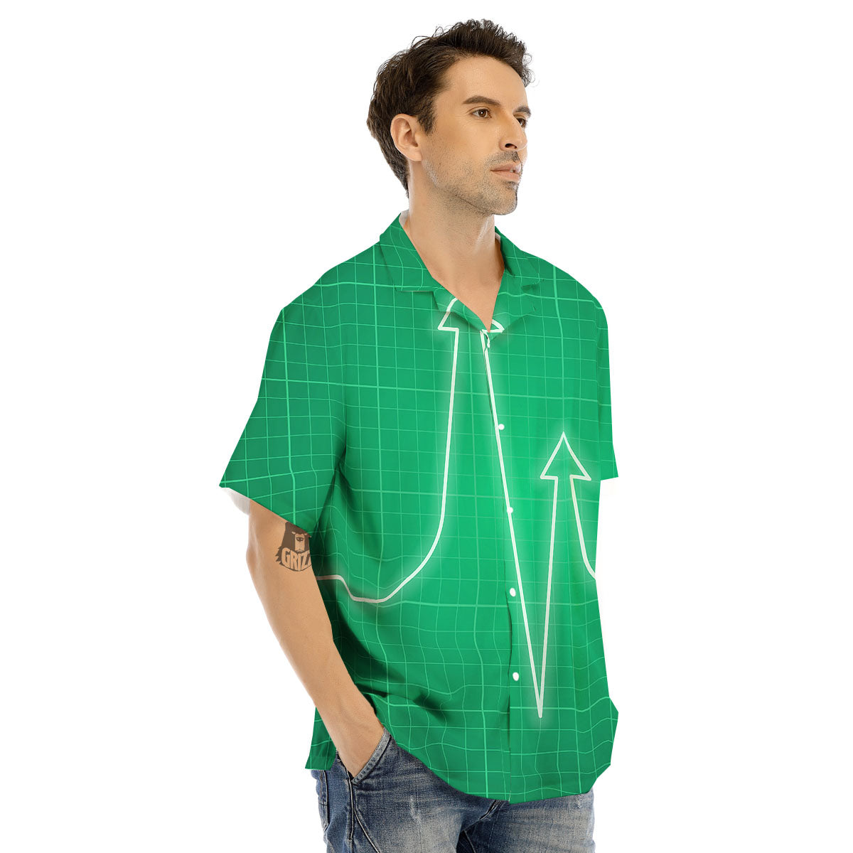 Heartbeat Green Print Men's Hawaiian Shirt-grizzshop