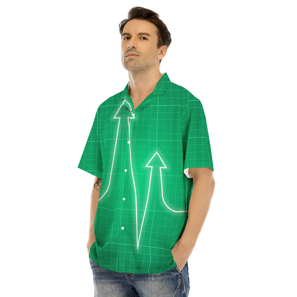 Heartbeat Green Print Men's Hawaiian Shirt-grizzshop