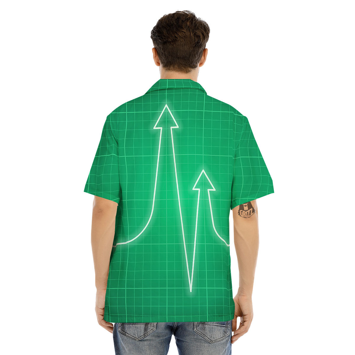 Heartbeat Green Print Men's Hawaiian Shirt-grizzshop