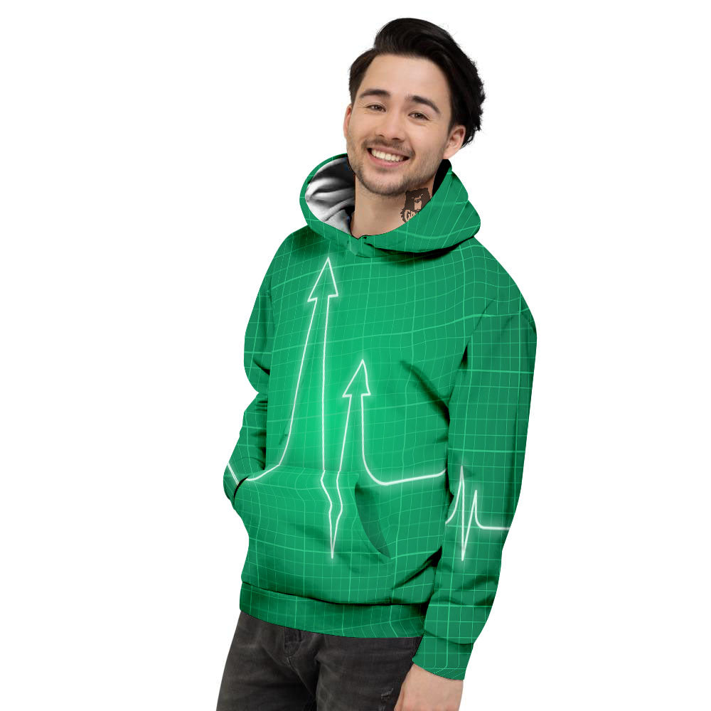 Heartbeat Green Print Men's Hoodie-grizzshop