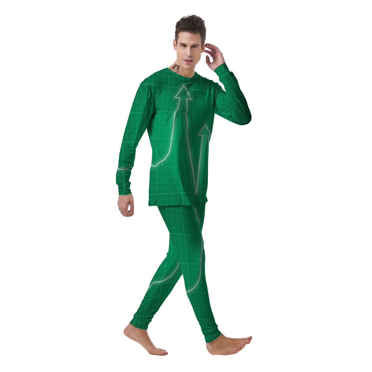 Heartbeat Green Print Men's Pajamas-grizzshop