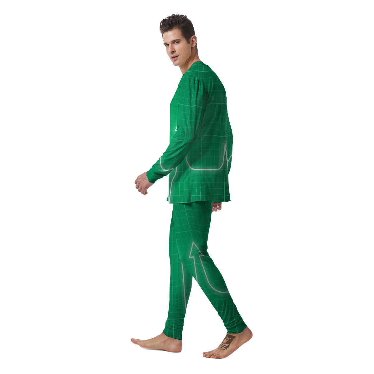 Heartbeat Green Print Men's Pajamas-grizzshop