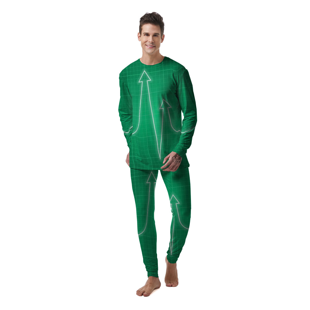 Heartbeat Green Print Men's Pajamas-grizzshop