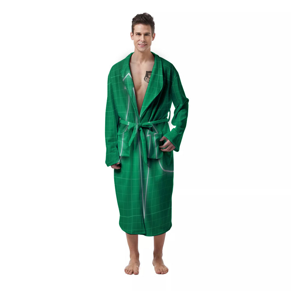 Heartbeat Green Print Men's Robe-grizzshop